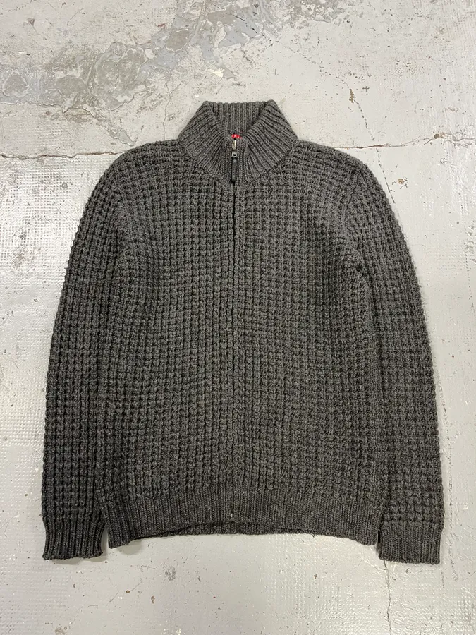 2000s Prada Wool & Kashmere Grey Knit Zip-up Sweater - Image 2