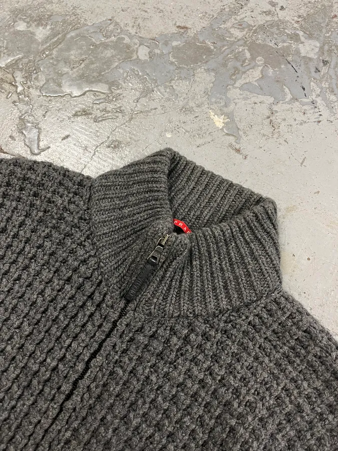 2000s Prada Wool & Kashmere Grey Knit Zip-up Sweater - Image 5