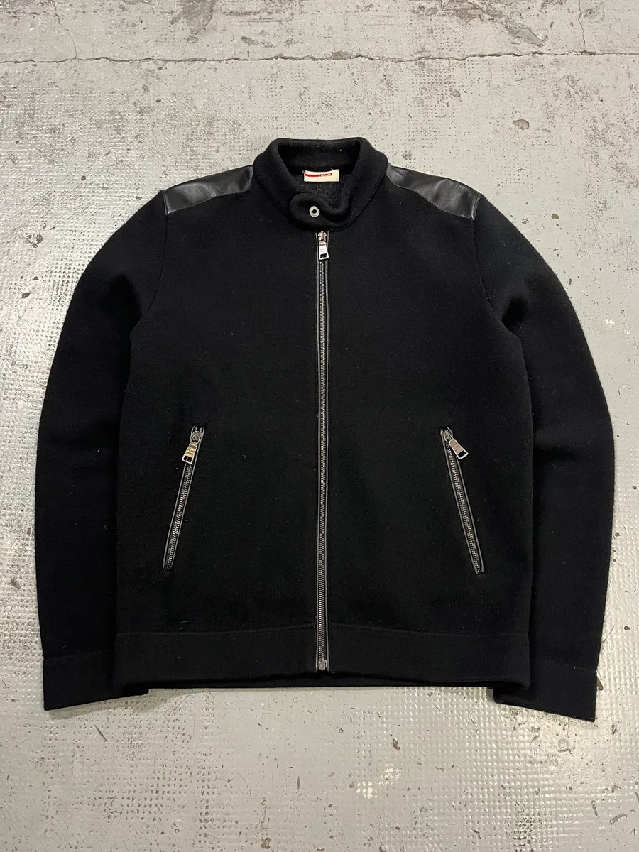 2000s Prada Wool & Leather Shoulder Black Zip-Up Sweater - Image 3