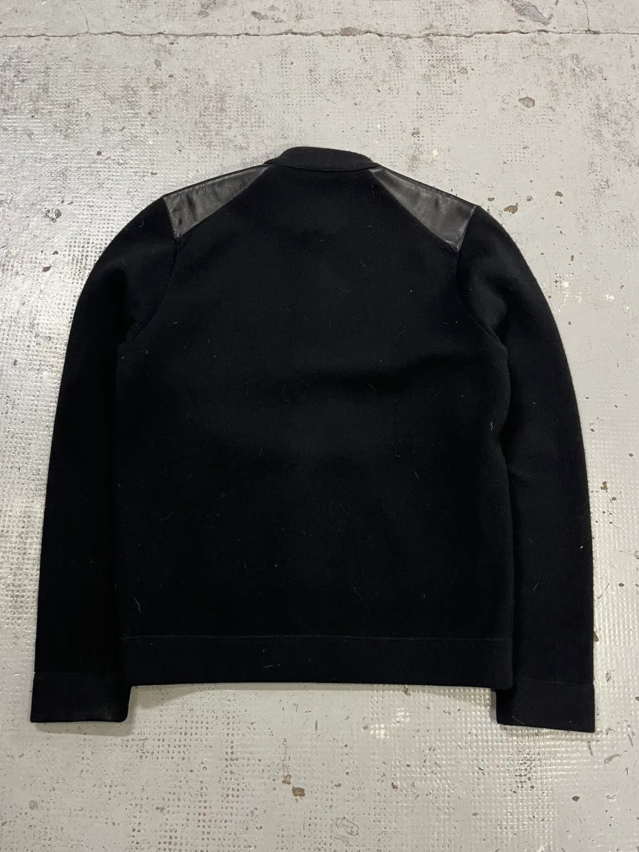 2000s Prada Wool & Leather Shoulder Black Zip-Up Sweater - Image 7