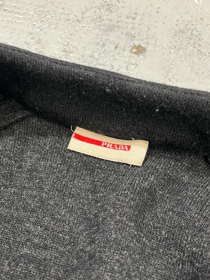 2000s Prada Wool & Leather Shoulder Black Zip-Up Sweater - Image 9