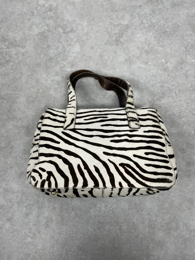 2000s Prada Zebra Pony Hair Leather Handle Bag - Image 3