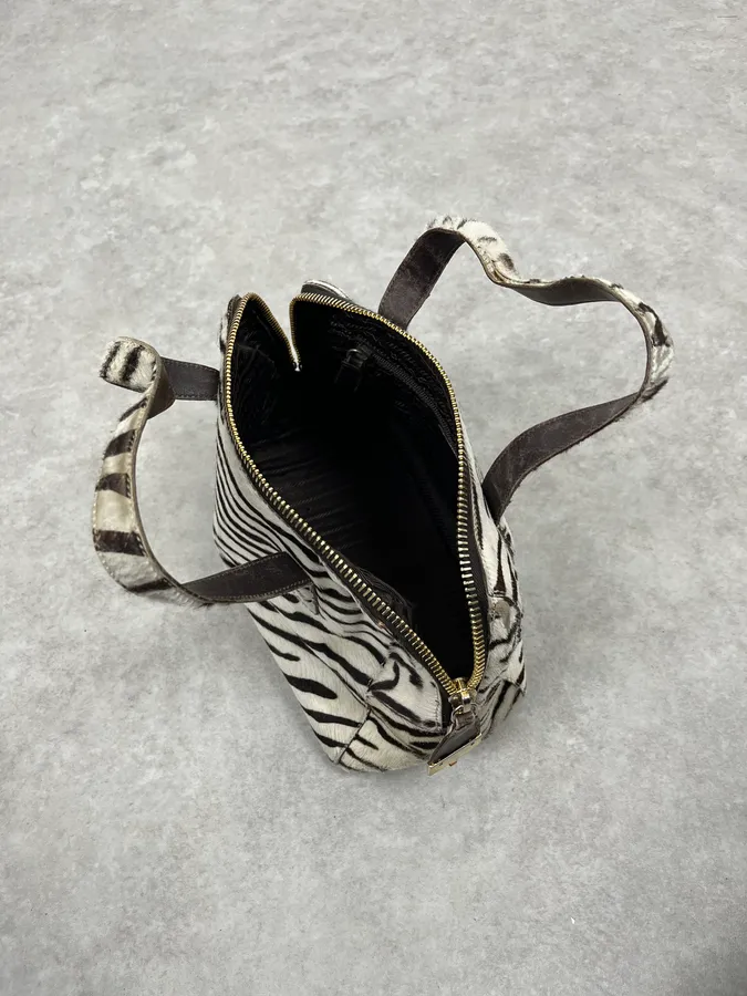 2000s Prada Zebra Pony Hair Leather Handle Bag - Image 8