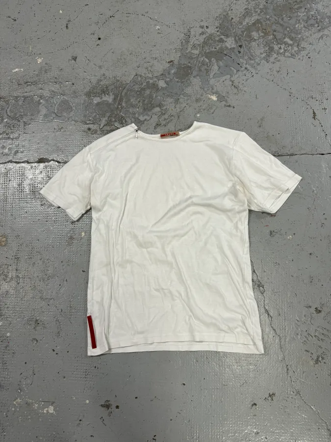 2000s Prada Zip Linea Rossa White T-Shirt - Image 2