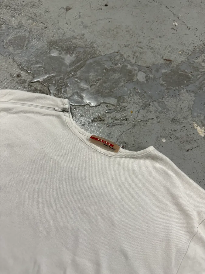 2000s Prada Zip Linea Rossa White T-Shirt - Image 5