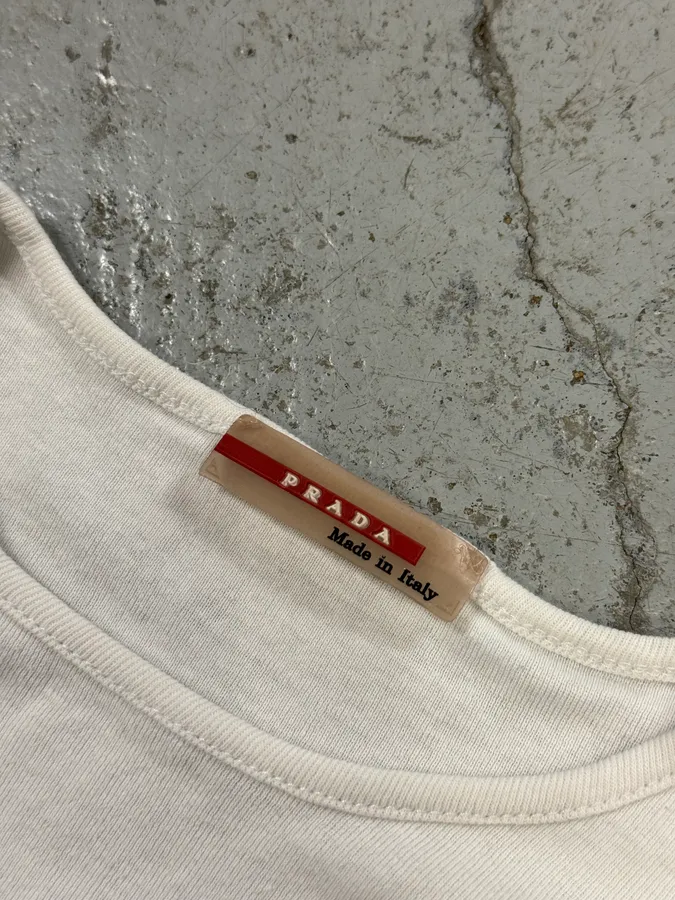 2000s Prada Zip Linea Rossa White T-Shirt - Image 7