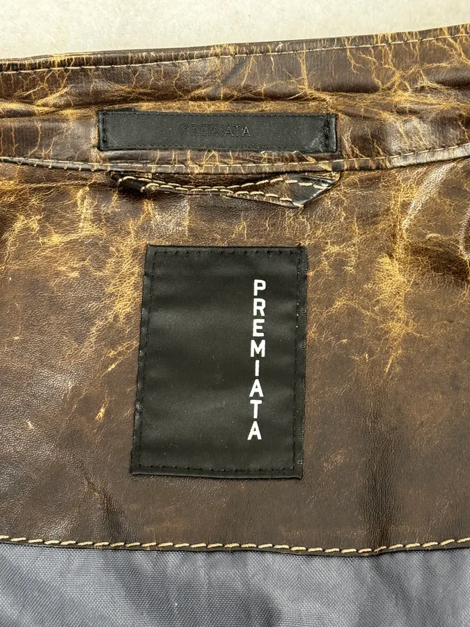 2000s Premiata Avant-Garde Raw Brown Leather Jacket - Image 10