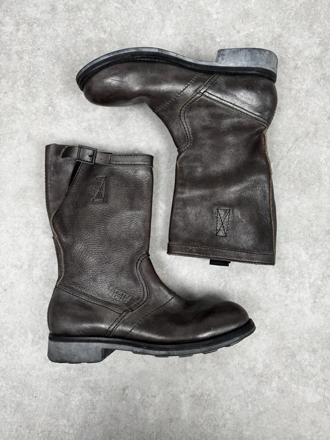 2000s Premiata Dark Brown Eroded Leather Boots - Image 2