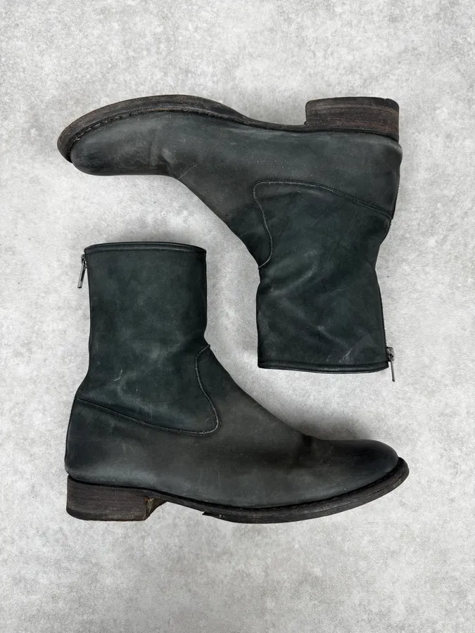 2000s Premiata Grey Leather Backzip Boots - Image 2