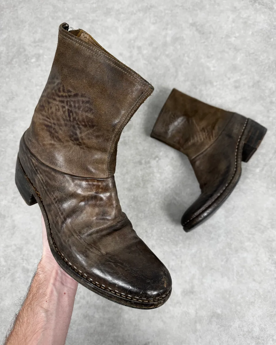 2000s Premiata Raw Brown Leather Backzip Boots