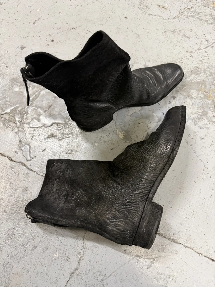 2000s Premiata Raw Leather Avant-Garde Black Boots - Image 3