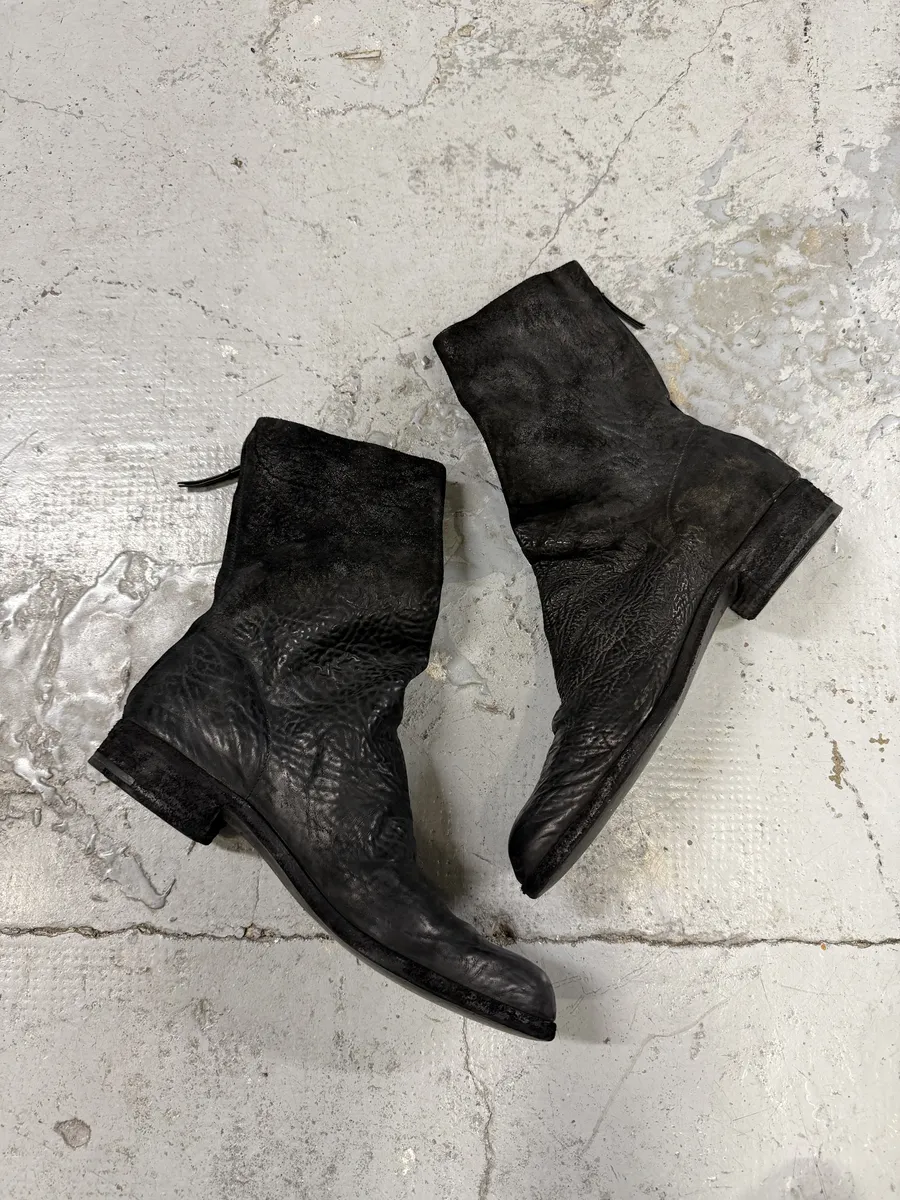 2000s Premiata Raw Leather Avant-Garde Black Boots - Image 5