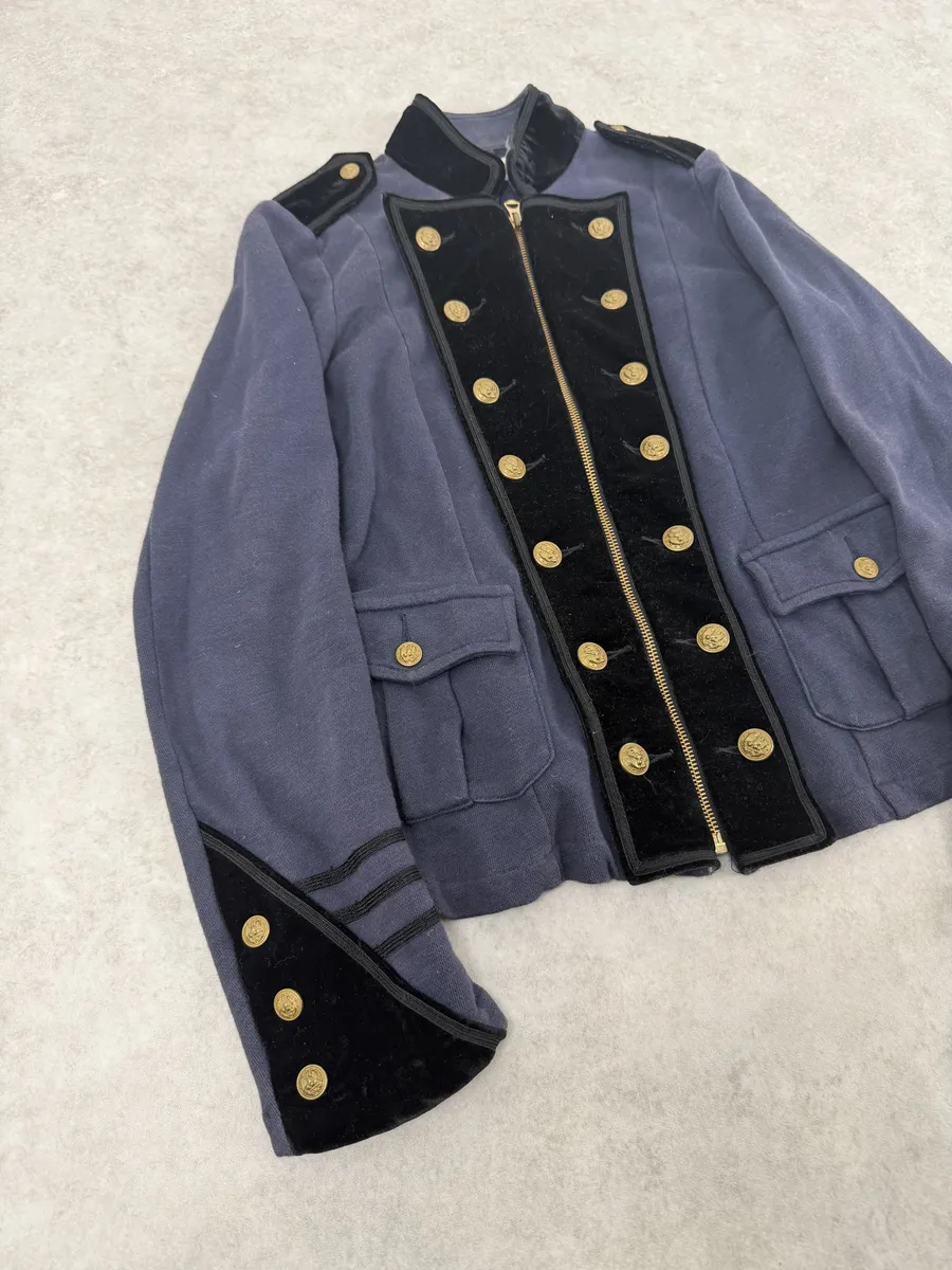 2000s Ralph Lauren Blue & Black Velvet Officier Naval Buttoned Jacket - Image 8