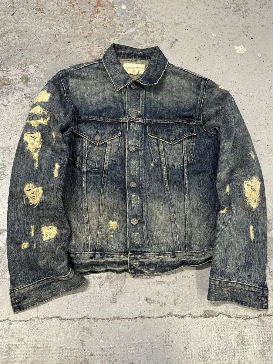 2000s Ralph Lauren Blue Distressed Denim Jacket