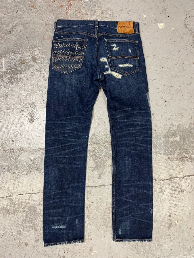 2000s Ralph Lauren Blue Patchwork Effect Slim Denim Jeans - Image 9