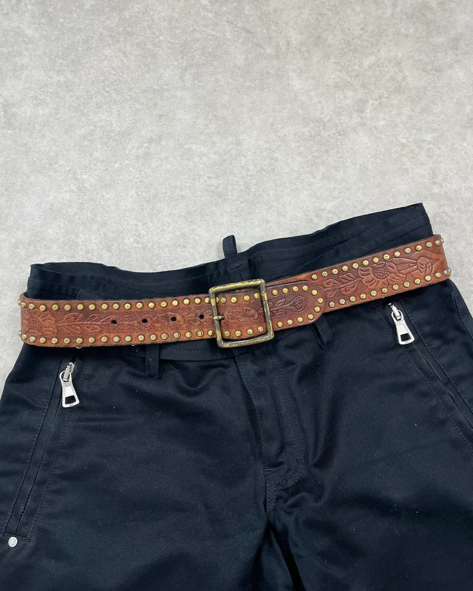 2000s Ralph Lauren Brown Leather Studded Belt