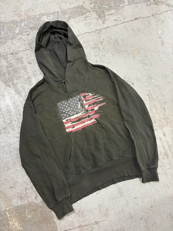 2000s Ralph Lauren Denim & Supply Destroyed USA Flag Khaki Hoodie - Image 4