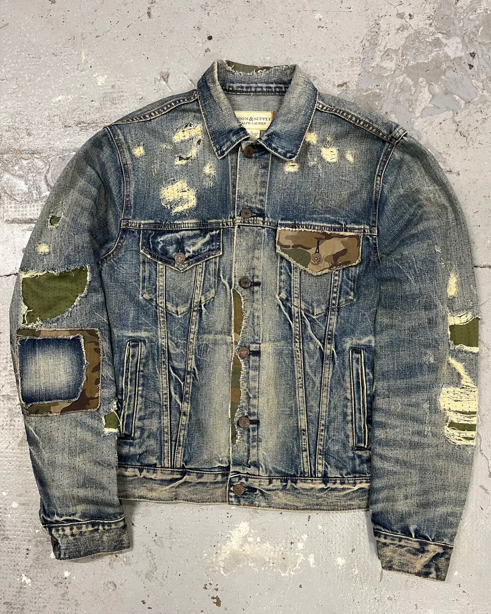 2000s Ralph Lauren Denim & Supply Military Distressed Blue Jacket