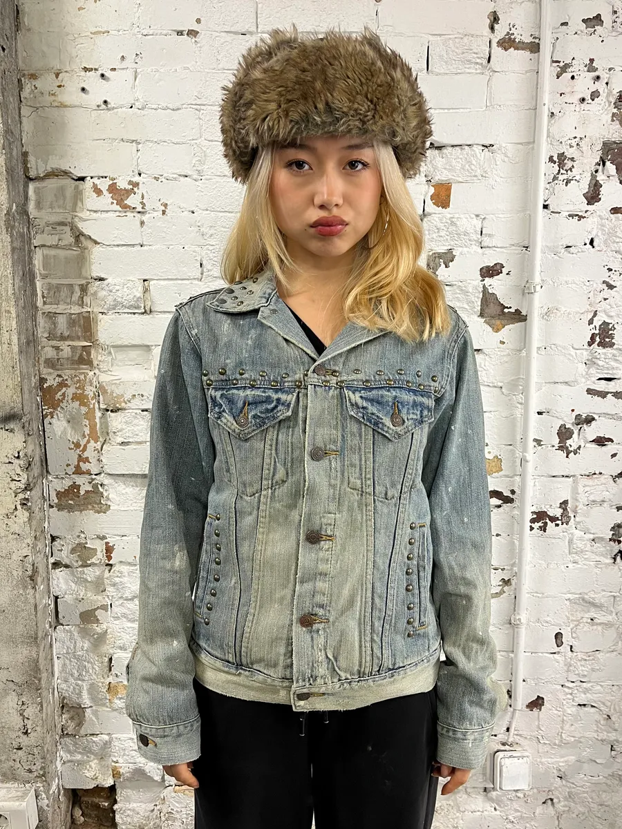 2000s Ralph Lauren Denim & Supply Pins Studded USA Flag Denim Jacket - Image 2