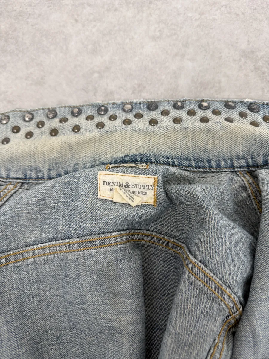 2000s Ralph Lauren Denim & Supply Pins Studded USA Flag Denim Jacket - Image 12