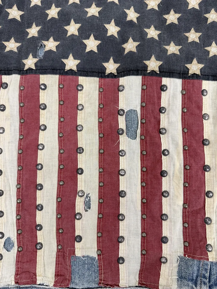 2000s Ralph Lauren Denim & Supply Pins Studded USA Flag Denim Jacket - Image 5