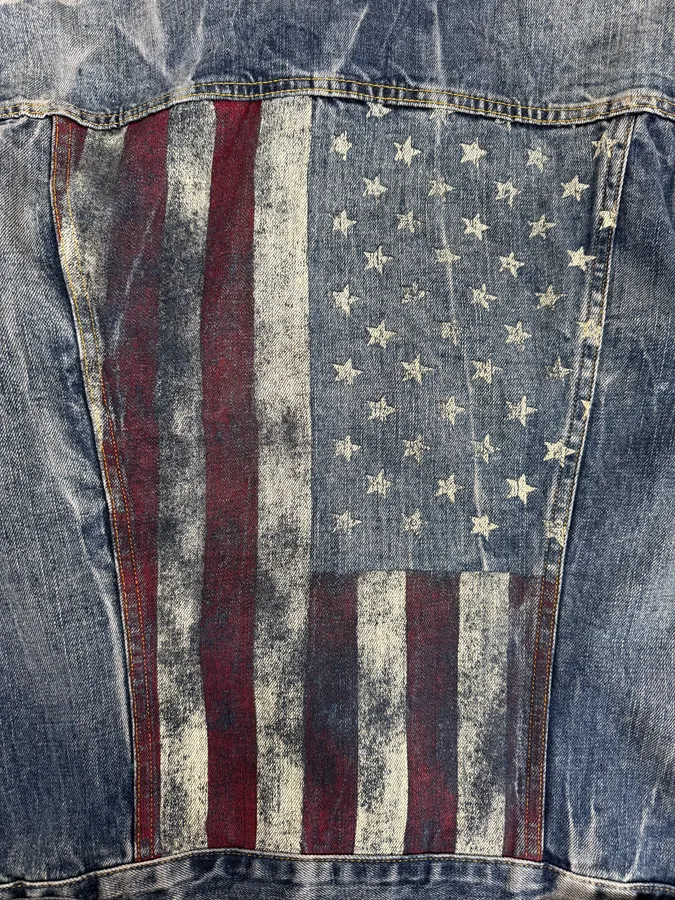 2000s Ralph Lauren Denim & Supply USA Flag Faded Blue Denim Jacket - Image 7