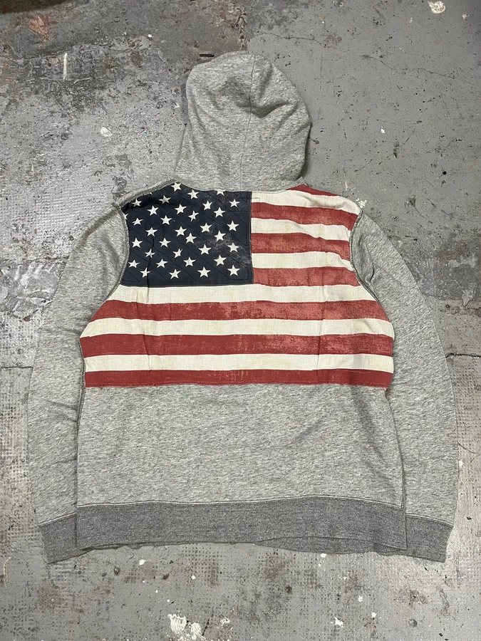 2000s Ralph Lauren Grey American Flag Eroded Sweater - Image 4