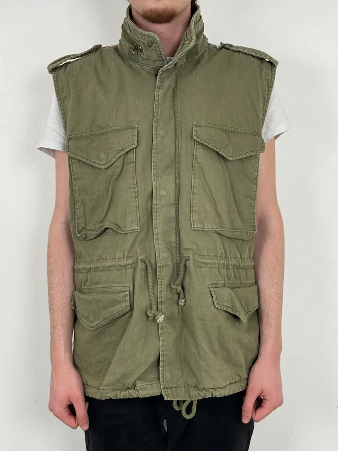 2000s Ralph Lauren Khaki USA Flag Distressed Cargo Vest - Image 3