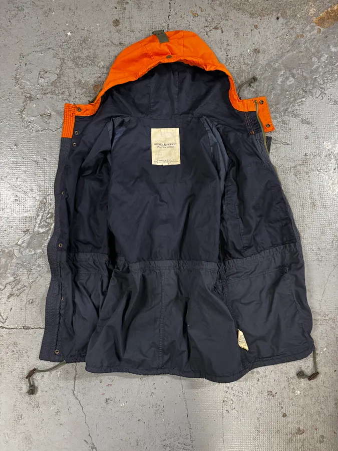 2000s Ralph Lauren Navy & Orange Hooded Parka Jacket - Image 7