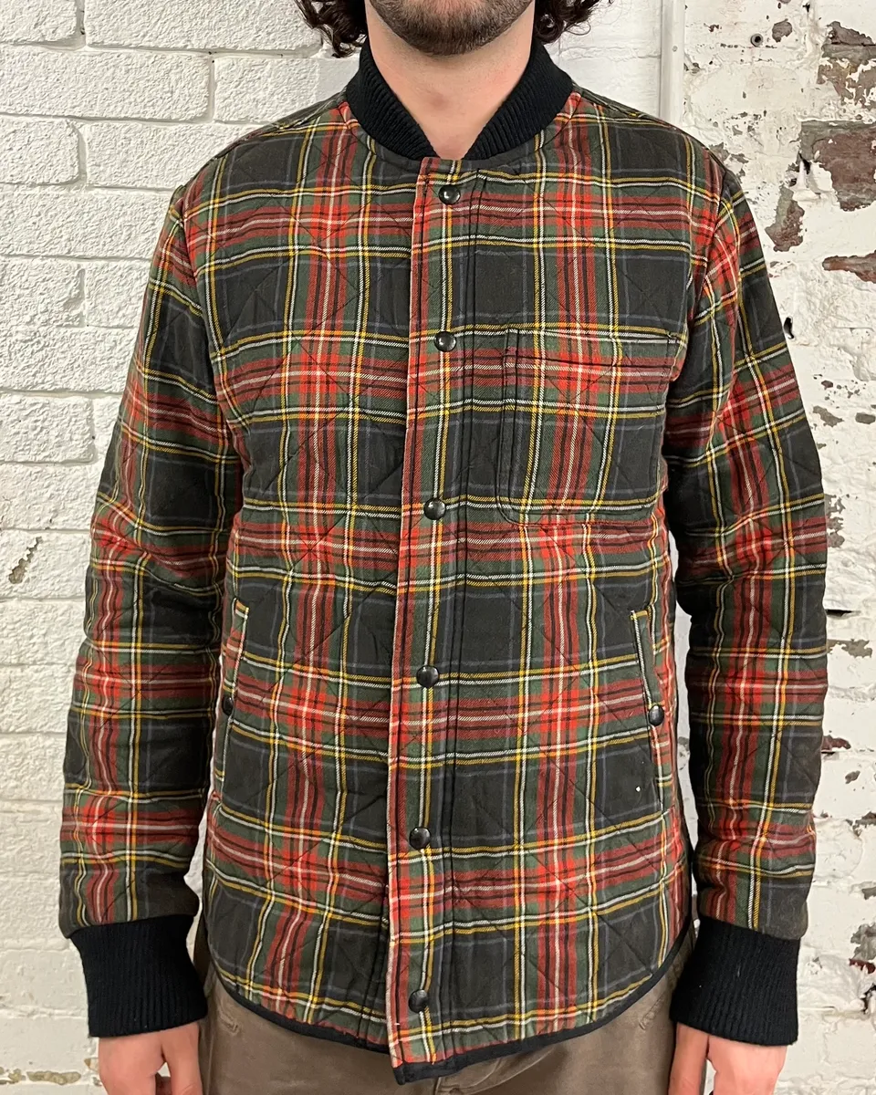 2000s Ralph Lauren Tartan Black & Red Quilted Bomber Jacket - Image 2