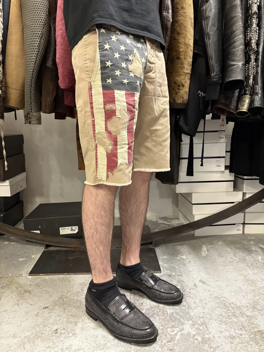 2000s Ralph Lauren USA Distressed Flag Beige Shorts - Image 3