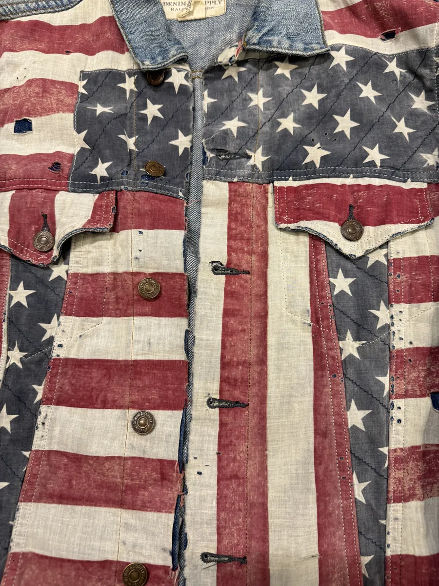 2000s Ralph Lauren USA Flag Blue Denim Jacket - Image 7