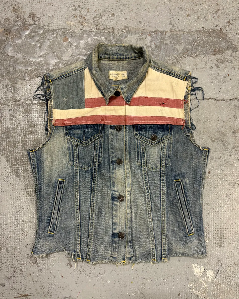 2000s Ralph Lauren USA Flag Blue Denim Vest Jacket