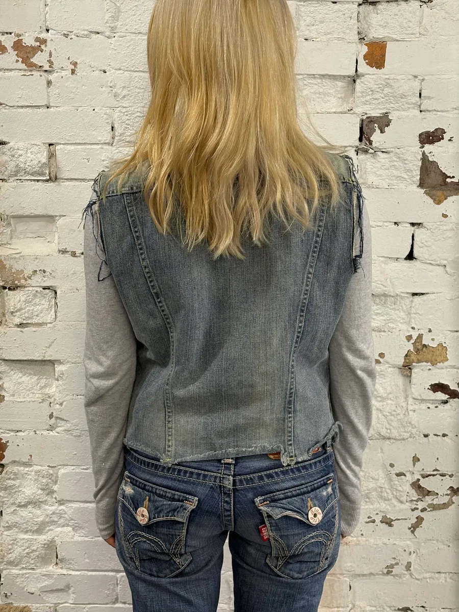 2000s Ralph Lauren USA Flag Blue Denim Vest Jacket - Image 3