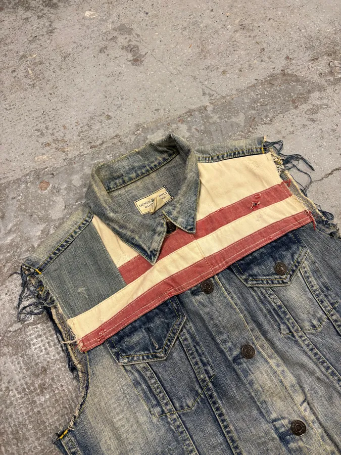 2000s Ralph Lauren USA Flag Blue Denim Vest Jacket - Image 5