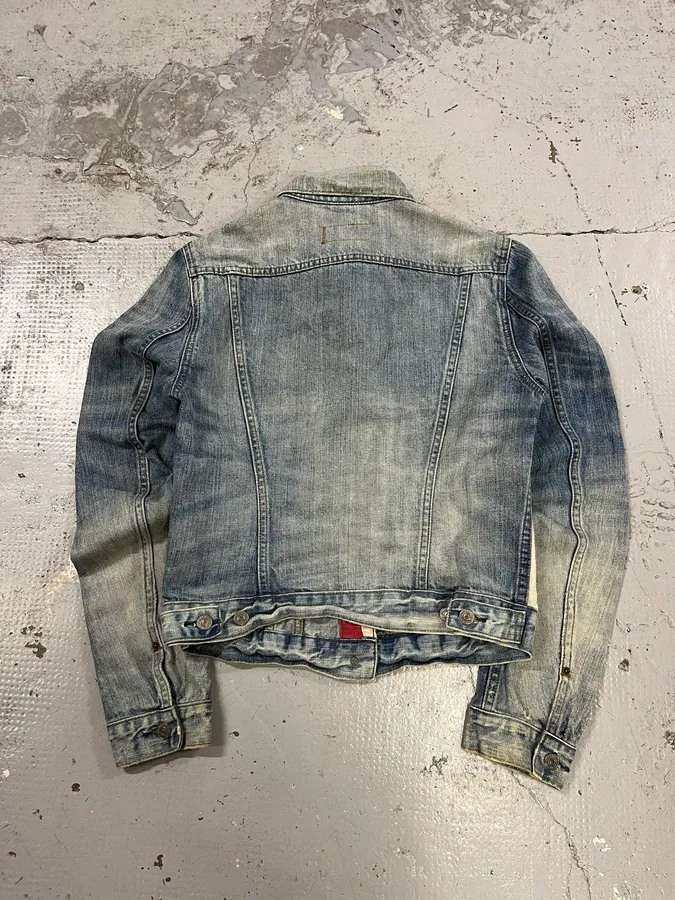2000s Ralph Lauren USA Flag Distressed Denim Cropped Jacket - Image 6