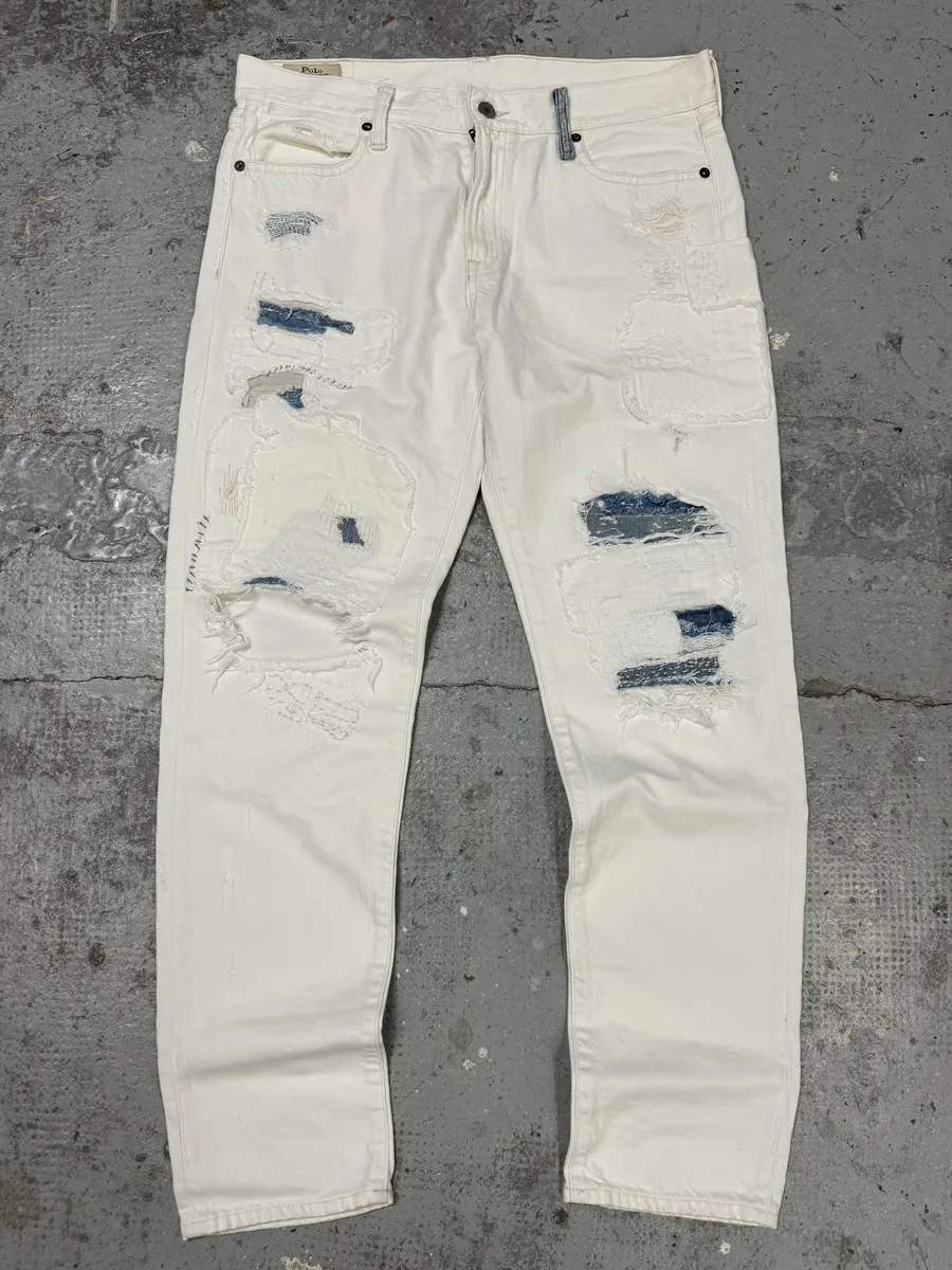 2000s Ralph Lauren White Distressed Slim Denim Jeans