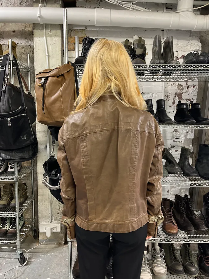 2000s Rick Owens Biker Brown Leather Jacket - Image 3