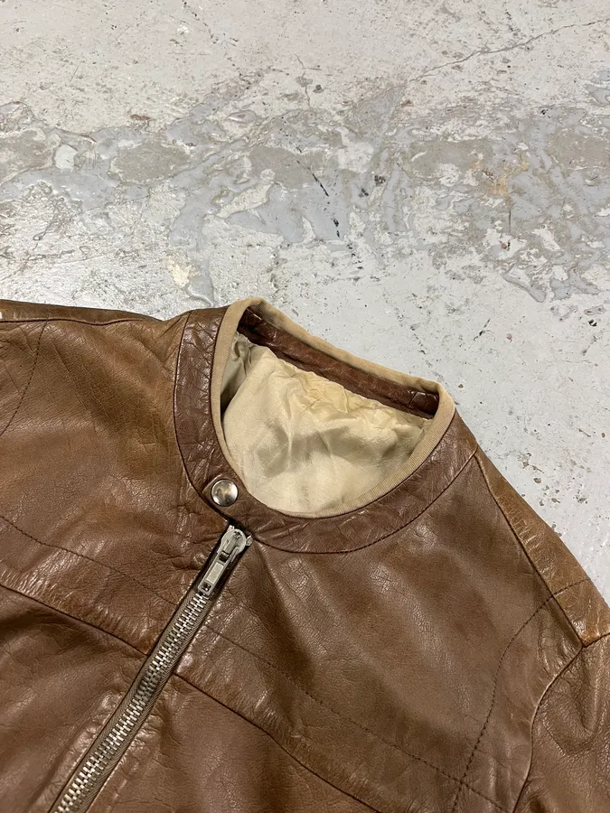 2000s Rick Owens Biker Brown Leather Jacket - Image 4