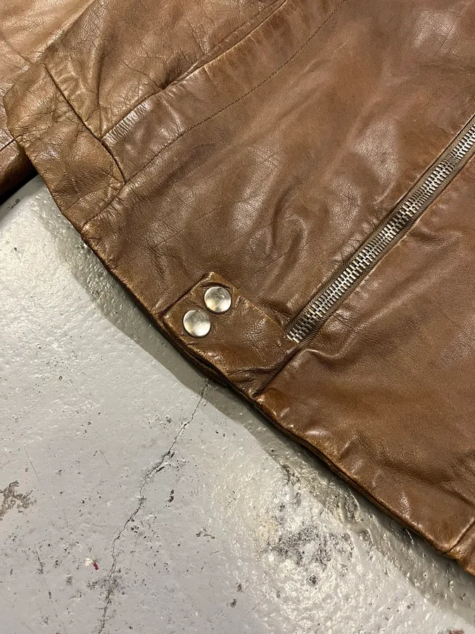2000s Rick Owens Biker Brown Leather Jacket - Image 6