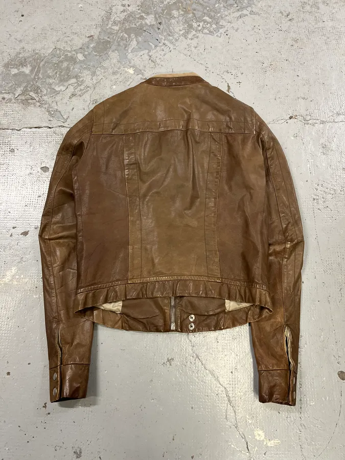 2000s Rick Owens Biker Brown Leather Jacket - Image 7