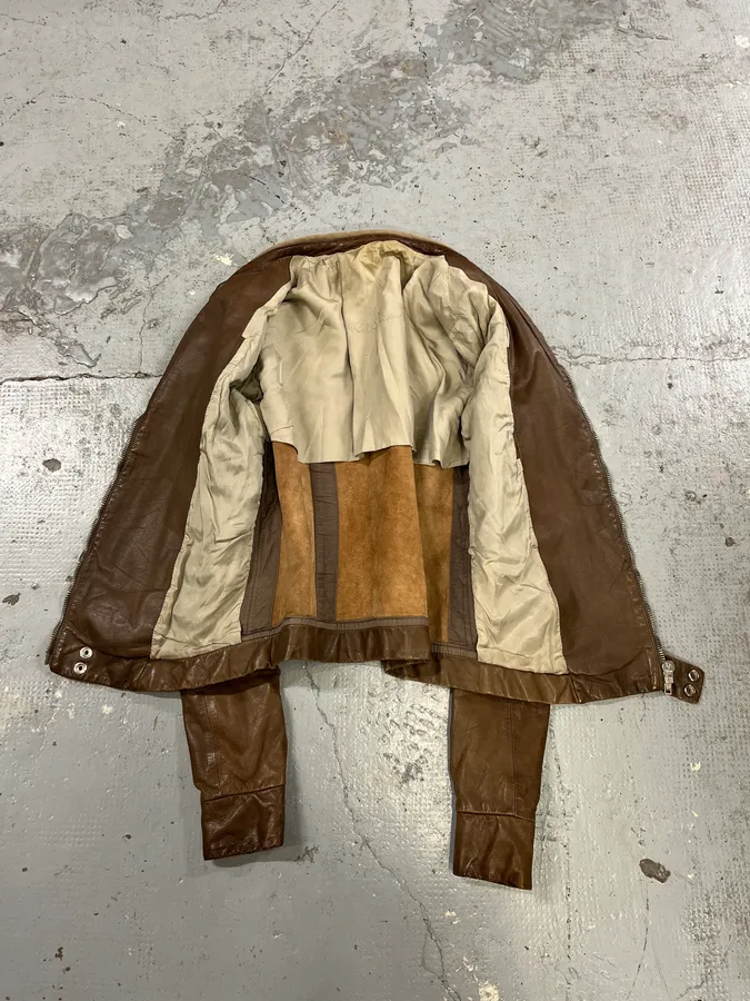 2000s Rick Owens Biker Brown Leather Jacket - Image 8