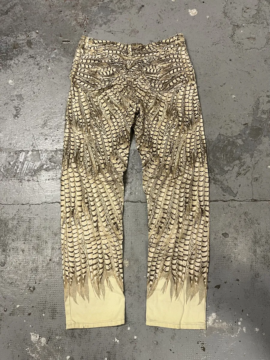 2000s Robero Cavalli Beige Feathers Pants - Image 2