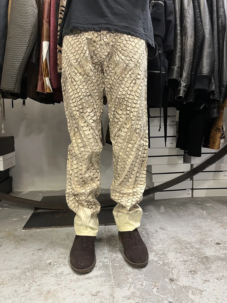 2000s Robero Cavalli Beige Feathers Pants - Image 3