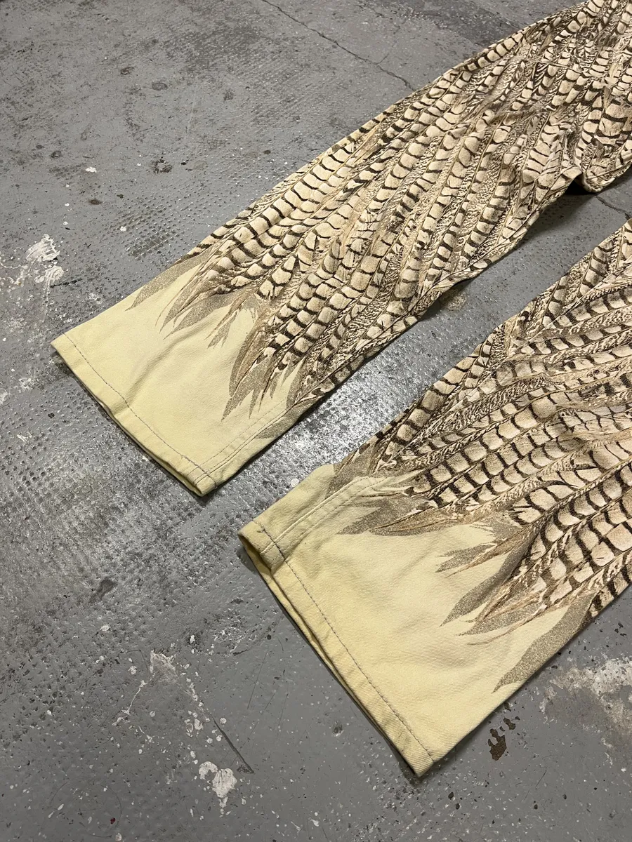 2000s Robero Cavalli Beige Feathers Pants - Image 6