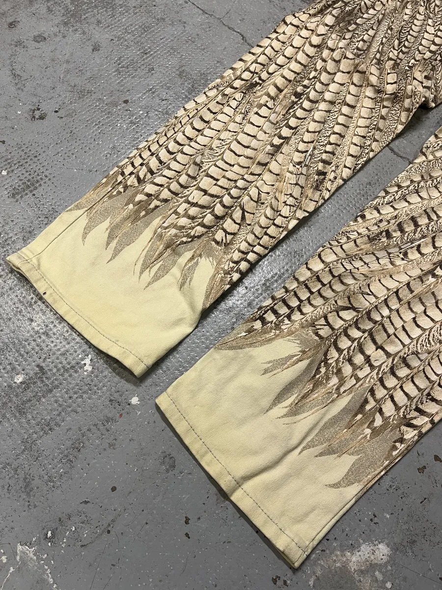2000s Robero Cavalli Beige Feathers Pants - Image 8