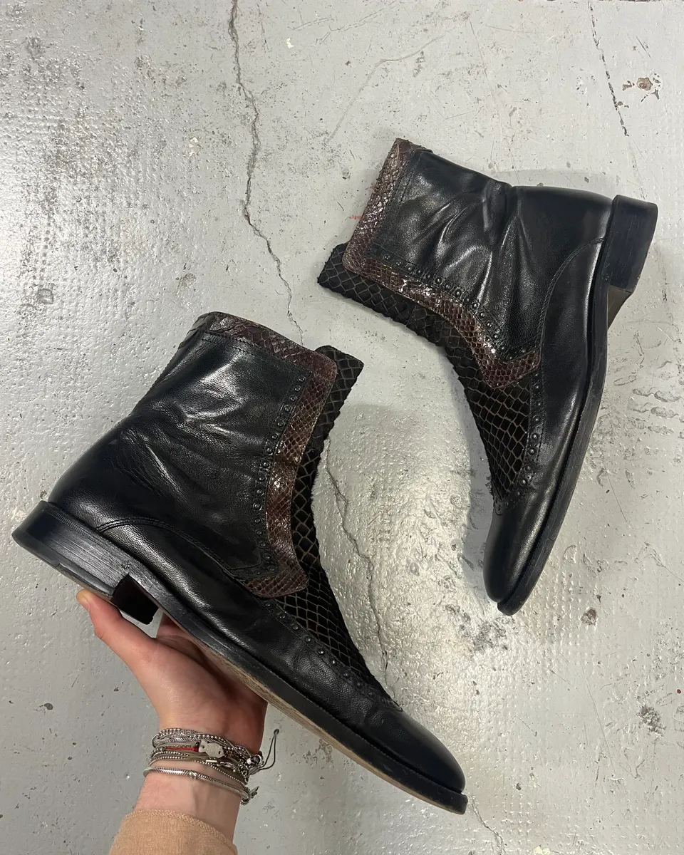2000s Roberto Boticelli Python & Pony Hair Leather Brown Boots