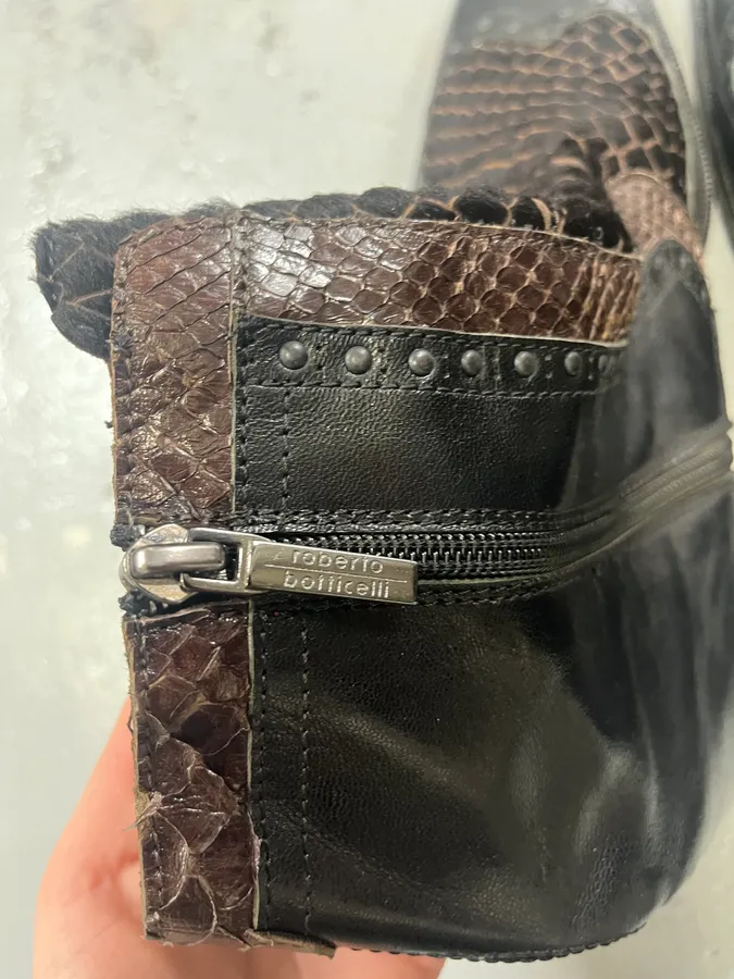 2000s Roberto Boticelli Python & Pony Hair Leather Brown Boots - Image 8