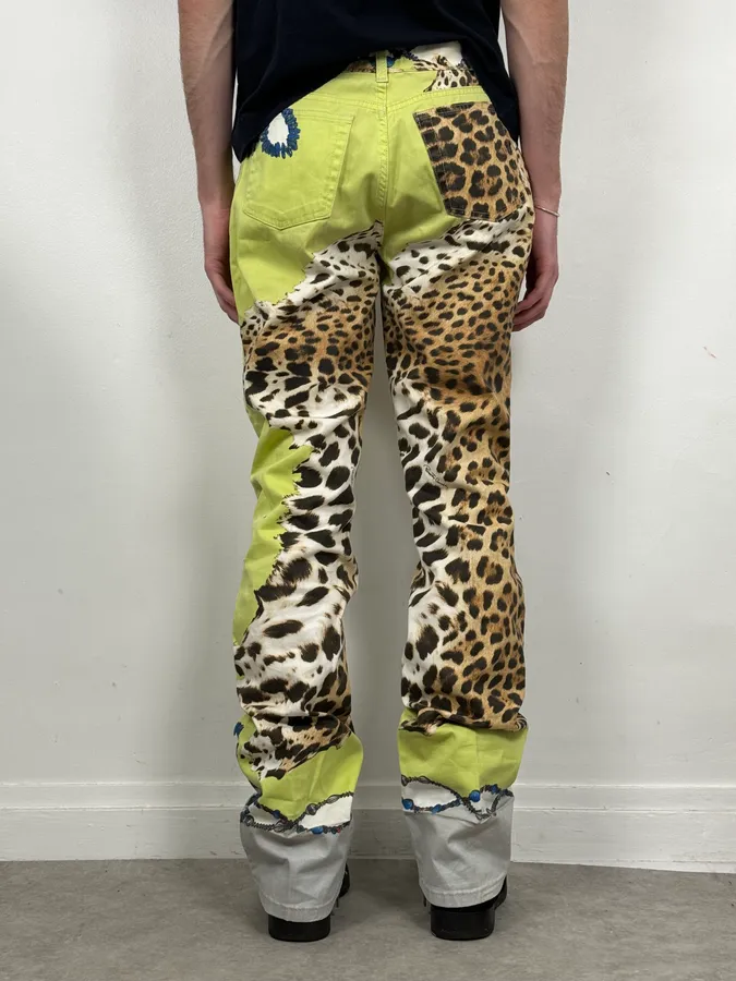 2000s Roberto Cavalli Acid Green Leopard Pants - Image 4
