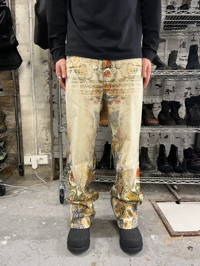 2000s Roberto Cavalli Arabic Mozaic Beige Multicolor Pants - Image 2